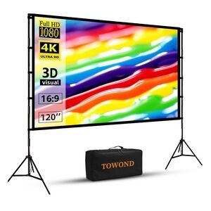 120inch Projector Screen Stand, Portable Moive Screen16:9 4K Wrinkle-Free with
